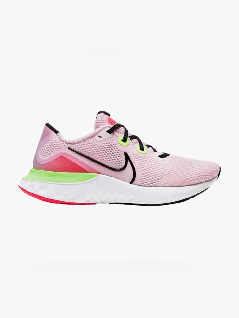 Nike Pink Mesh Running Shoe with Neon Green and Black Details